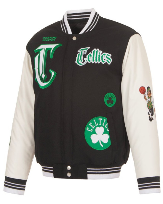 Gothic Boston Celtics Black and White Varsity Jacket