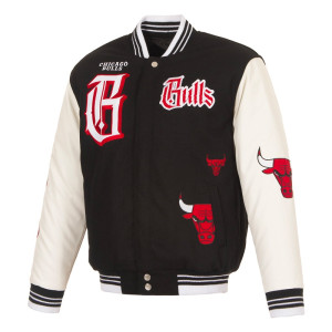 Gothic Chicago Bulls Varsity Wool/Leather Black and White Jacket