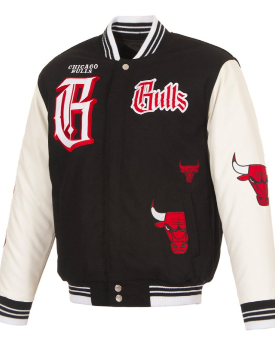 Gothic Chicago Bulls Varsity Wool/Leather Black and White Jacket