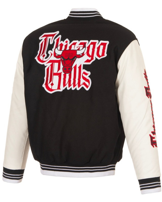 Gothic Chicago Bulls Varsity Wool/Leather Black and White Jacket