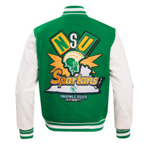 Green and White Norfolk State University Classic Rib Varsity Jacket