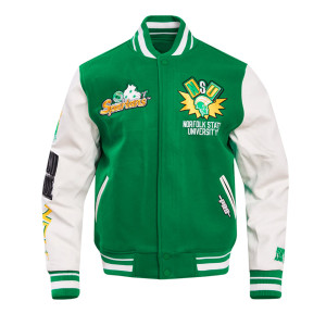 Green and White Norfolk State University Classic Rib Varsity Jacket