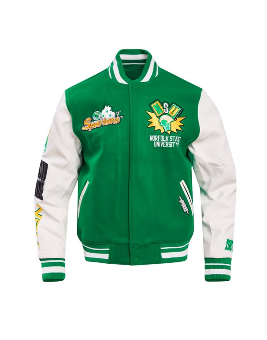 Green and White Norfolk State University Classic Rib Varsity Jacket