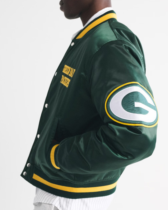 Green Bay Packers Green Varsity Bomber Satin Jacket