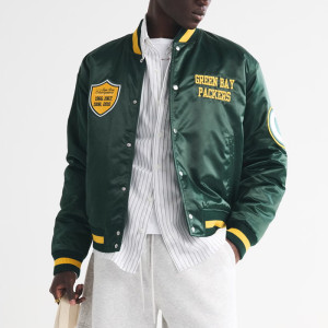 Green Bay Packers Green Varsity Bomber Satin Jacket