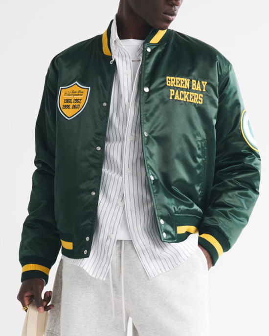 Green Bay Packers Green Varsity Bomber Satin Jacket