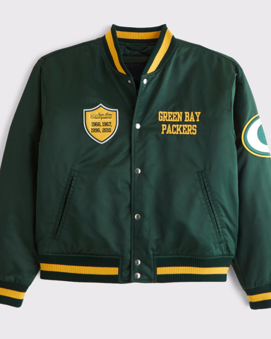 Green Bay Packers Green Varsity Bomber Satin Jacket
