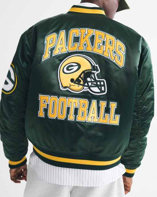 Green Bay Packers Green Varsity Bomber Satin Jacket