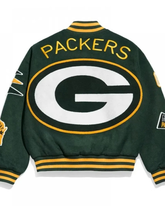 Green Bay Packers Pennant Green Varsity Wool Jacket Green Bay Packers Pennant Green Varsity Wool Jacket
