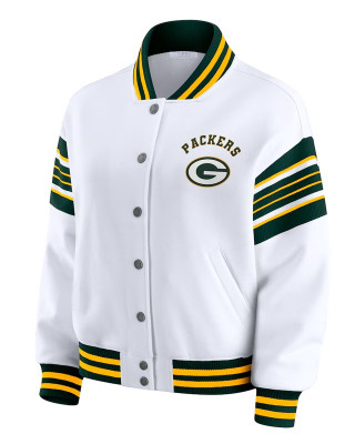 Green Bay Packers Snap Front White Fleece Jacket