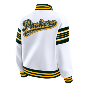 Green Bay Packers Snap Front White Fleece Jacket