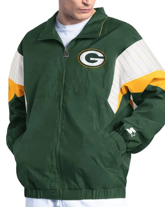 Green Bay Packers Yard Line Green Full-Zip Jacket Green Bay Packers Yard Line Green Full-Zip Jacket