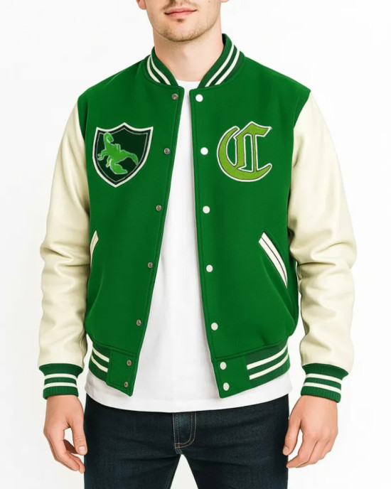 GTA 5 Franklin Adamim Green and White Varsity Jacket