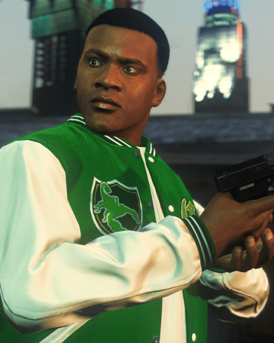 GTA 5 Franklin Adamim Green and White Varsity Jacket