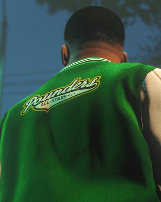 GTA 5 Franklin Adamim Green and White Varsity Jacket