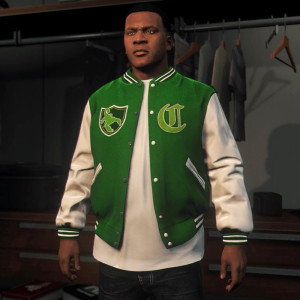 GTA 5 Franklin Adamim Green and White Varsity Jacket