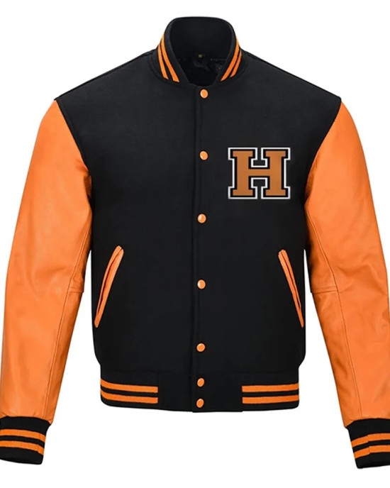 Halloween Pumpkin Black and Orange Varsity Jacket Halloween Pumpkin Black and Orange Varsity Jacket