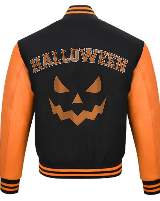 Halloween Pumpkin Black and Orange Varsity Jacket Halloween Pumpkin Black and Orange Varsity Jacket