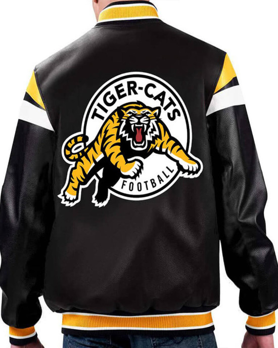 Hamilton Tiger-Cats Black Varsity Full-zip Leather Jacket Hamilton Tiger-Cats Black Varsity Full-zip Leather Jacket