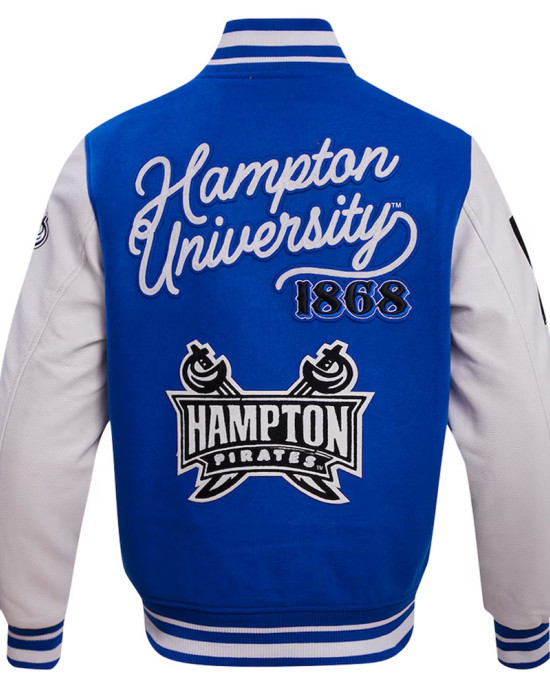 Hampton Pirates HBCU Royal and White Varsity Jacket Hampton Pirates HBCU Royal and White Varsity Jacket