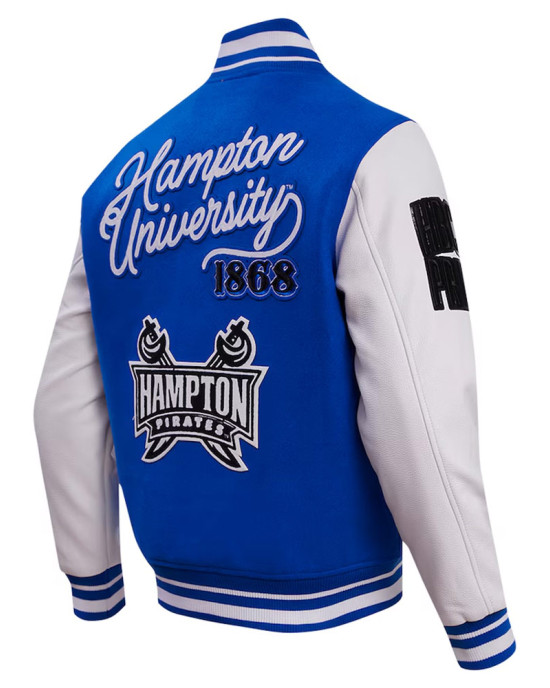 Hampton Pirates HBCU Royal and White Varsity Jacket Hampton Pirates HBCU Royal and White Varsity Jacket