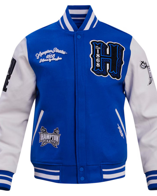Hampton Pirates HBCU Royal and White Varsity Jacket Hampton Pirates HBCU Royal and White Varsity Jacket