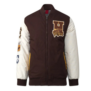 Hawthorn Hawks Collegiate Varsity Jacket in Brown and White