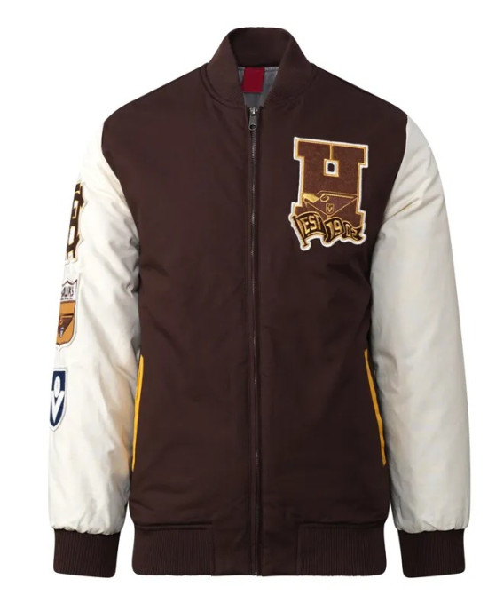Hawthorn Hawks Collegiate Varsity Jacket in Brown and White