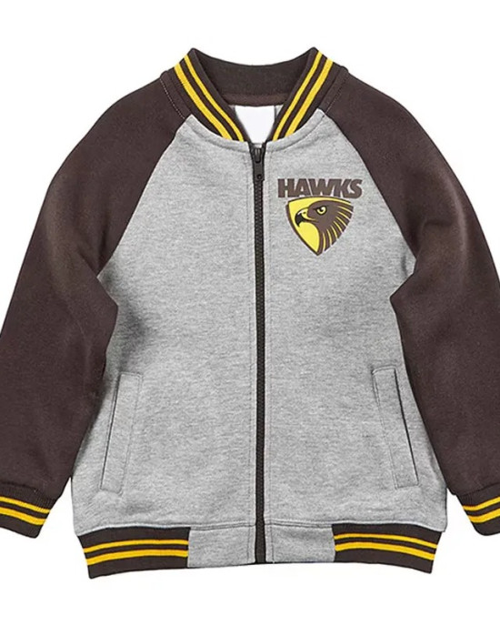 Hawthorn Hawks Gray Navy Varsity Full Zip Fleece Jacket Hawthorn Hawks Gray Navy Varsity Full Zip Fleece Jacket