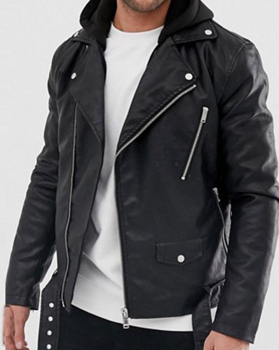 Heavy Daniel Zovatto Biker Leather Jacket with Hood Heavy Daniel Zovatto Biker Leather Jacket with Hood