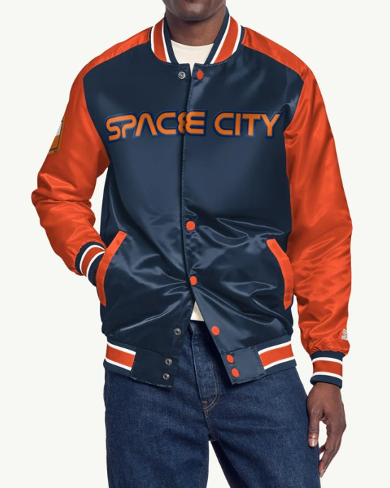 Houston Astros Blue and Orange Varsity Satin Jacket