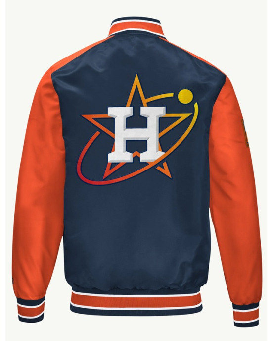 Houston Astros Blue and Orange Varsity Satin Jacket