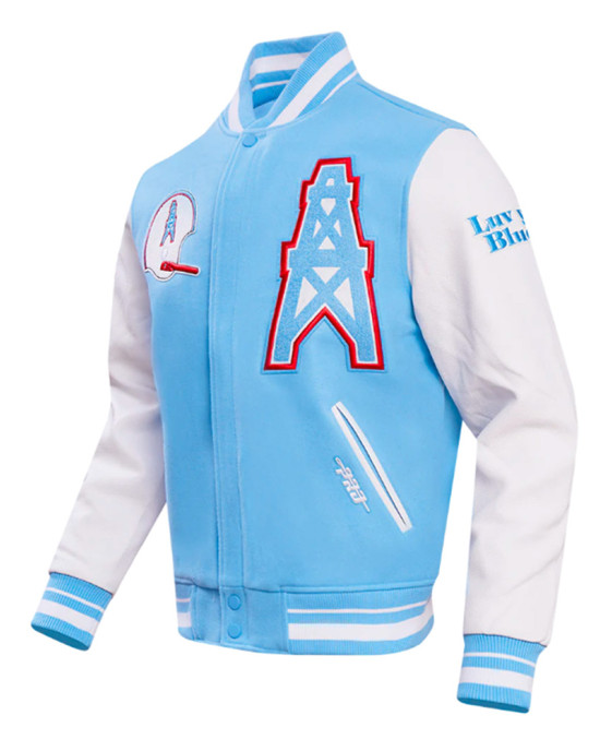 Houston Oilers Oil Derrick Classic Rib Varsity Jacket Houston Oilers Oil Derrick Classic Rib Varsity Jacket