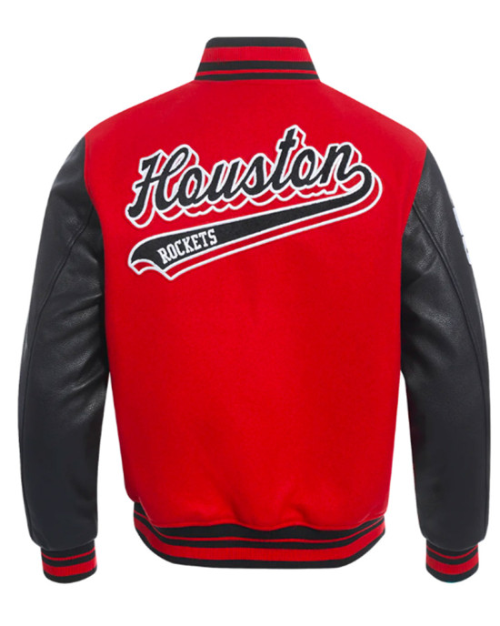 Houston Rockets Script Tail Classic Rib Varsity Jacket Houston Rockets Script Tail Classic Rib Varsity Jacket
