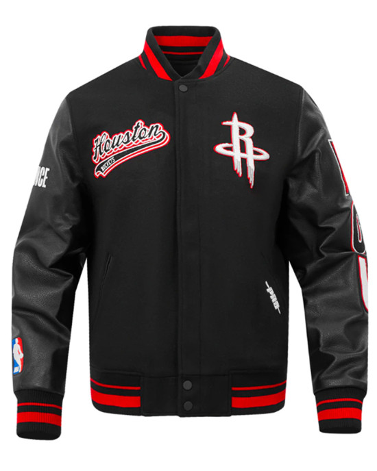 Houston Rockets Script Tail Classic Rib Varsity Jacket Houston Rockets Script Tail Classic Rib Varsity Jacket