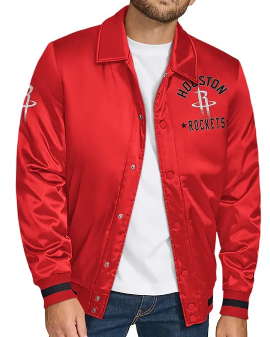 Houston Rockets Stitch Applique Red Satin Jacket Houston Rockets Stitch Applique Red Satin Jacket