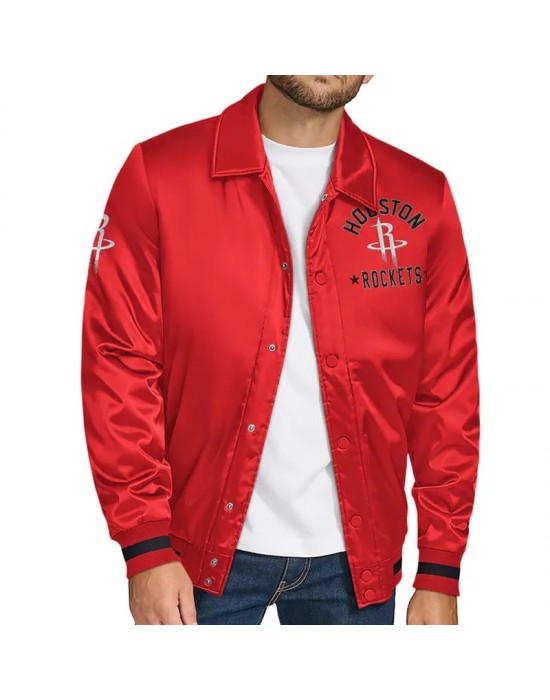 Houston Rockets Stitch Applique Red Satin Jacket