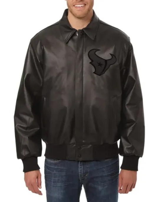 Houston Texans Black Real Leather Jacket