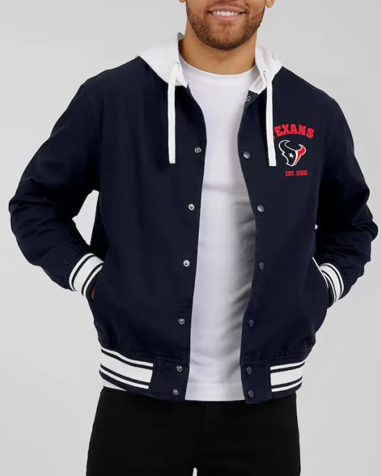 Houston Texans Navy Cotton Hooded Jacket Houston Texans Navy Cotton Hooded Jacket