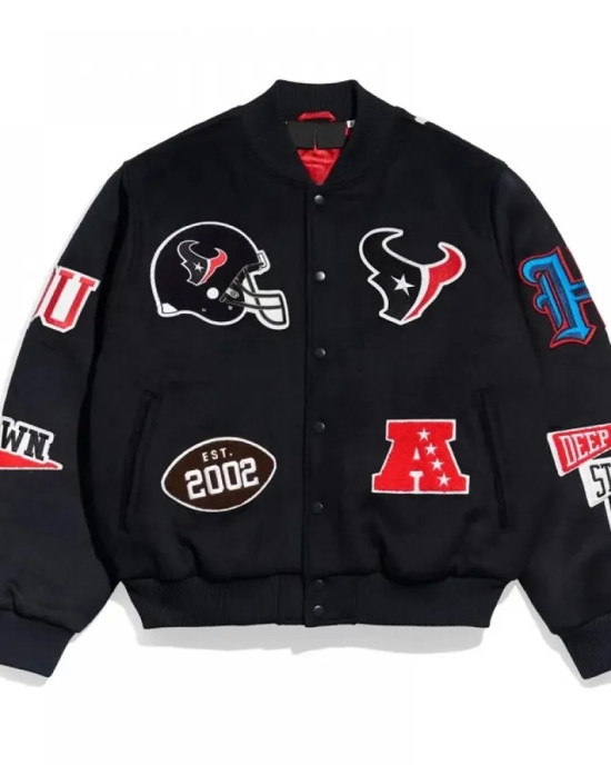 Houston Texans Pennant Navy Varsity Wool Jacket Houston Texans Pennant Navy Varsity Wool Jacket
