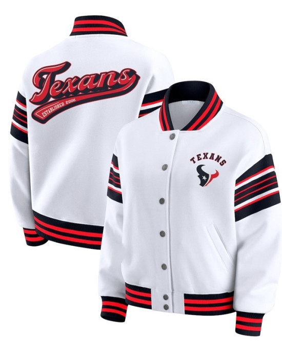 Houston Texans Snap Front White Fleece Jacket
