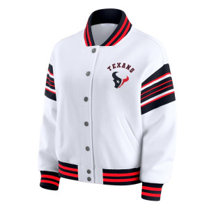 Houston Texans Snap Front White Fleece Jacket