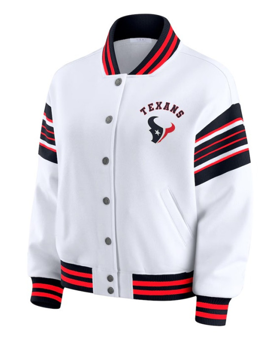 Houston Texans Snap Front White Fleece Jacket