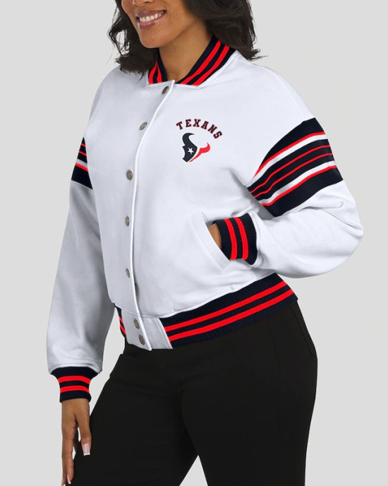 Houston Texans Snap Front White Fleece Jacket