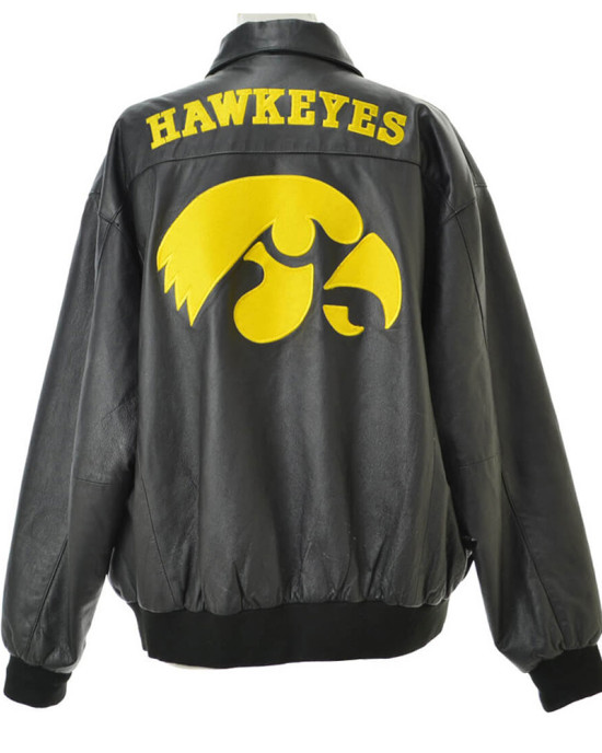 Iowa Hawkeyes Black Bomber Leather Jacket Iowa Hawkeyes Black Bomber Leather Jacket