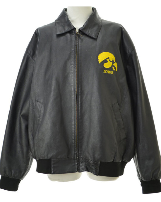Iowa Hawkeyes Black Bomber Leather Jacket Iowa Hawkeyes Black Bomber Leather Jacket