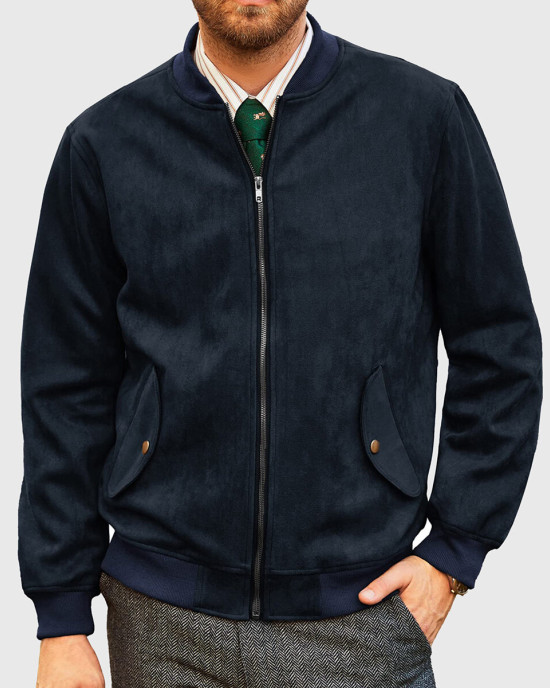 James Mens Dark Blue Bomber Suede Leather Jacket