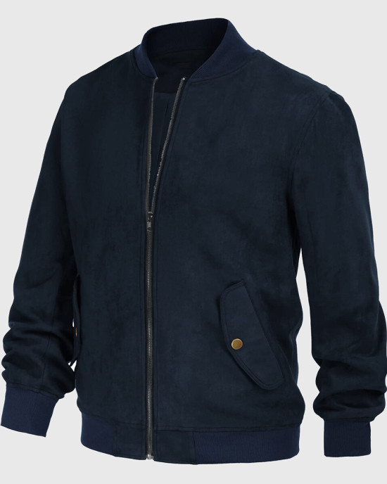 James Mens Dark Blue Bomber Suede Leather Jacket