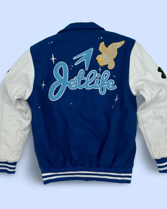 Jet Life Cruise Royal and White Varsity Full-Snap Wool/Leather Jacket Jet Life Cruise Royal and White Varsity Full-Snap Wool/Leather Jacket