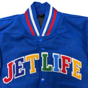 Jet Life Full-Snap Royal and White Wool/Leather Varsity Jacket